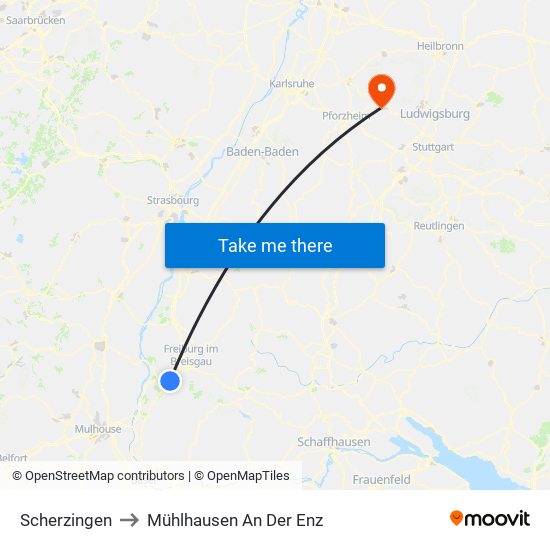 Scherzingen to Mühlhausen An Der Enz map