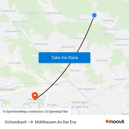 Ochsenbach to Mühlhausen An Der Enz map
