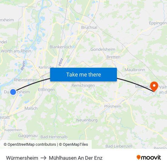 Würmersheim to Mühlhausen An Der Enz map