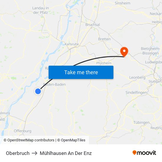 Oberbruch to Mühlhausen An Der Enz map