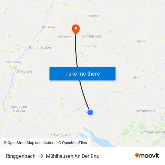 Ringgenbach to Mühlhausen An Der Enz map