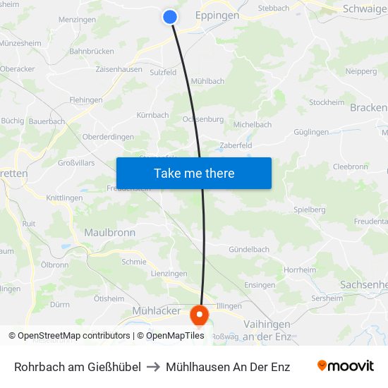 Rohrbach am Gießhübel to Mühlhausen An Der Enz map