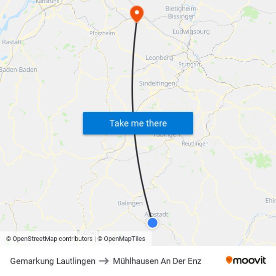 Gemarkung Lautlingen to Mühlhausen An Der Enz map