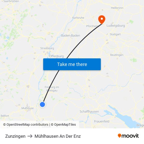 Zunzingen to Mühlhausen An Der Enz map