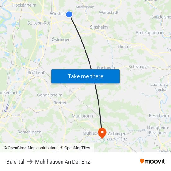 Baiertal to Mühlhausen An Der Enz map