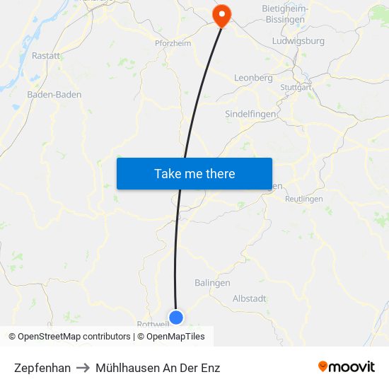 Zepfenhan to Mühlhausen An Der Enz map