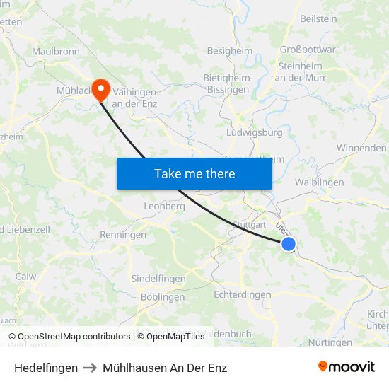 Hedelfingen to Mühlhausen An Der Enz map