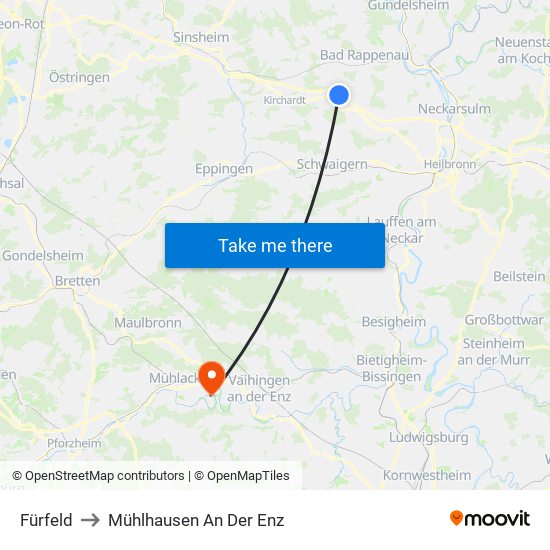 Fürfeld to Mühlhausen An Der Enz map