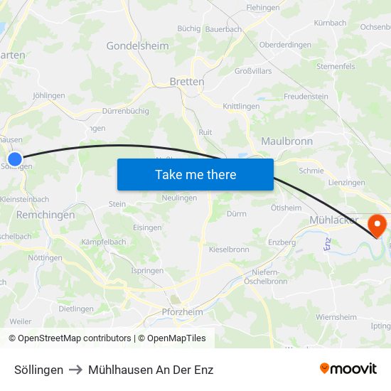 Söllingen to Mühlhausen An Der Enz map