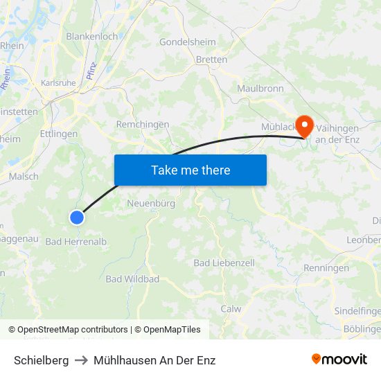 Schielberg to Mühlhausen An Der Enz map