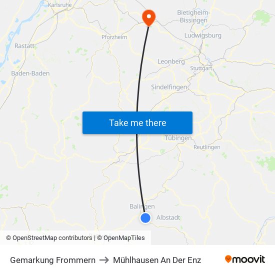Gemarkung Frommern to Mühlhausen An Der Enz map