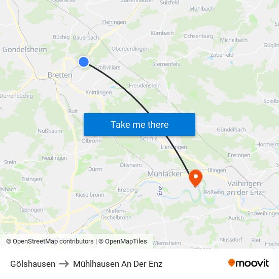 Gölshausen to Mühlhausen An Der Enz map