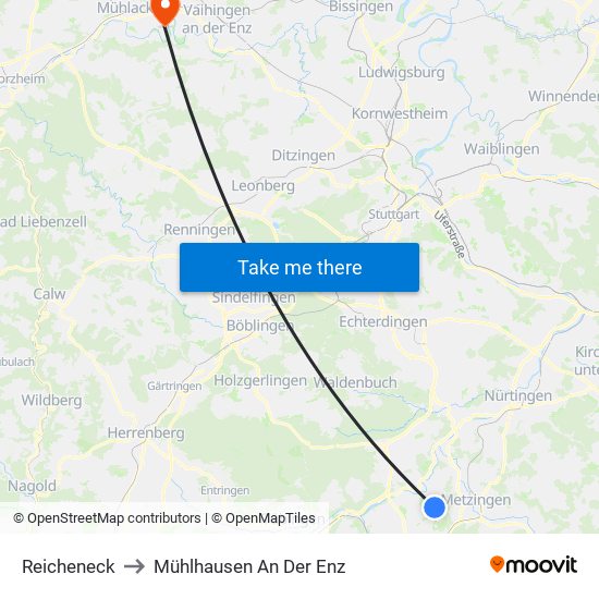 Reicheneck to Mühlhausen An Der Enz map