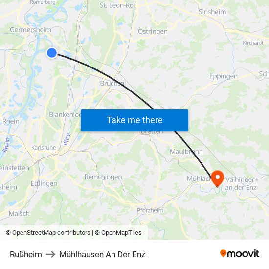 Rußheim to Mühlhausen An Der Enz map