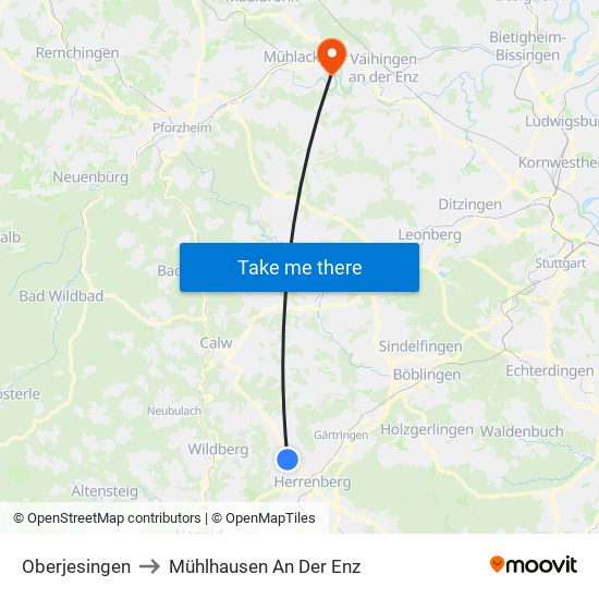 Oberjesingen to Mühlhausen An Der Enz map