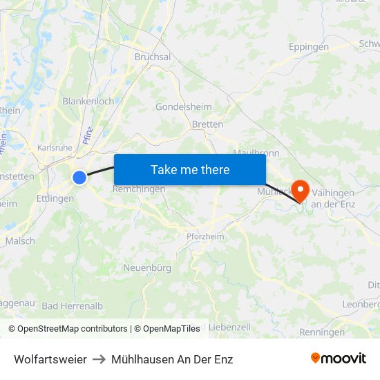 Wolfartsweier to Mühlhausen An Der Enz map