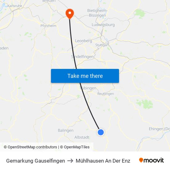 Gemarkung Gauselfingen to Mühlhausen An Der Enz map