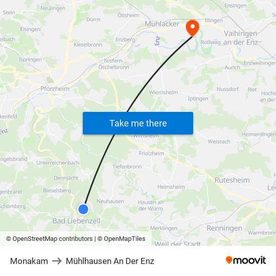 Monakam to Mühlhausen An Der Enz map