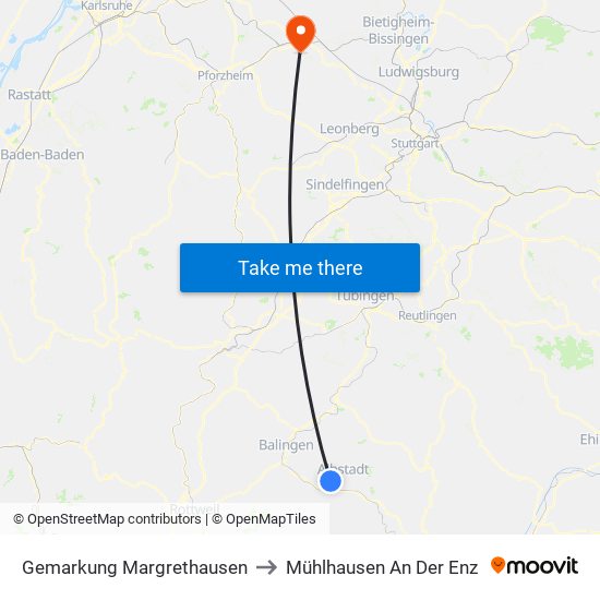 Gemarkung Margrethausen to Mühlhausen An Der Enz map