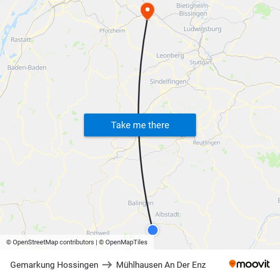 Gemarkung Hossingen to Mühlhausen An Der Enz map