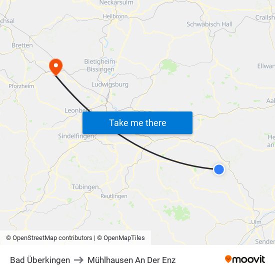 Bad Überkingen to Mühlhausen An Der Enz map