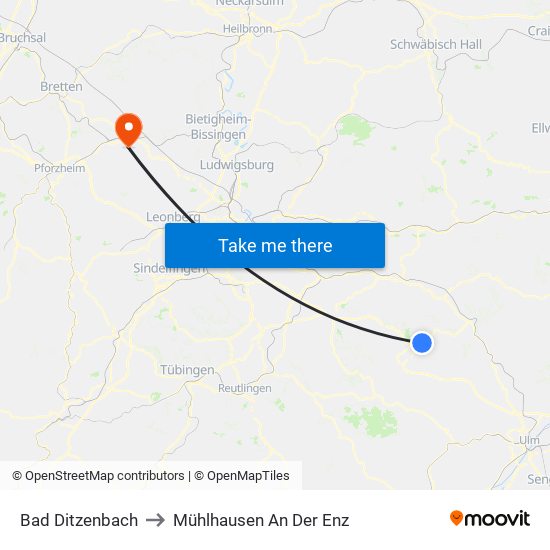 Bad Ditzenbach to Mühlhausen An Der Enz map