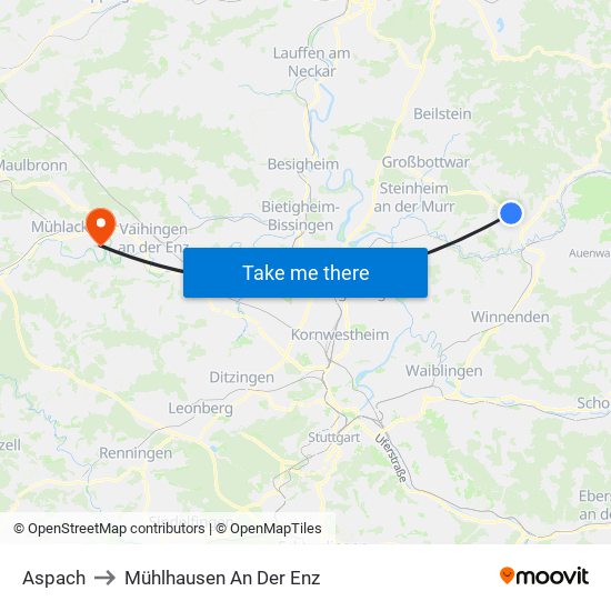 Aspach to Mühlhausen An Der Enz map