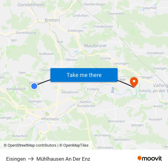 Eisingen to Mühlhausen An Der Enz map
