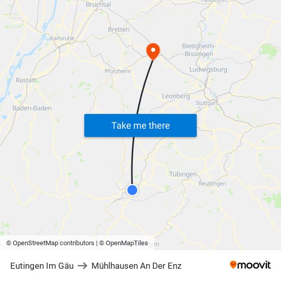 Eutingen Im Gäu to Mühlhausen An Der Enz map