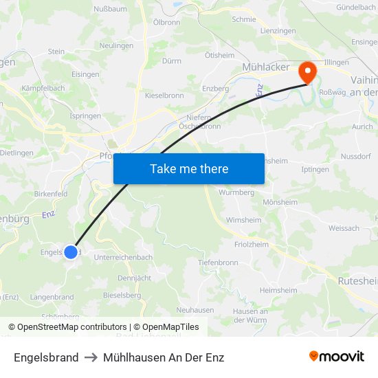 Engelsbrand to Mühlhausen An Der Enz map