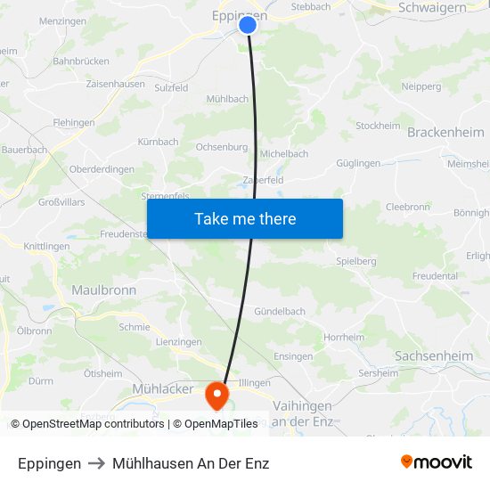 Eppingen to Mühlhausen An Der Enz map