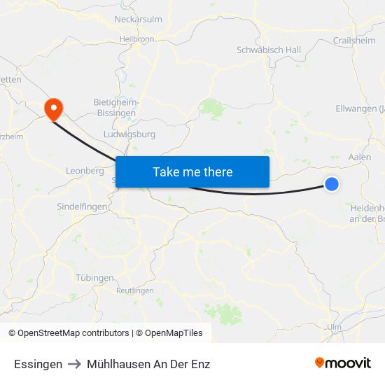 Essingen to Mühlhausen An Der Enz map