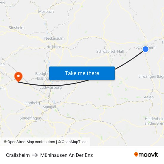 Crailsheim to Mühlhausen An Der Enz map