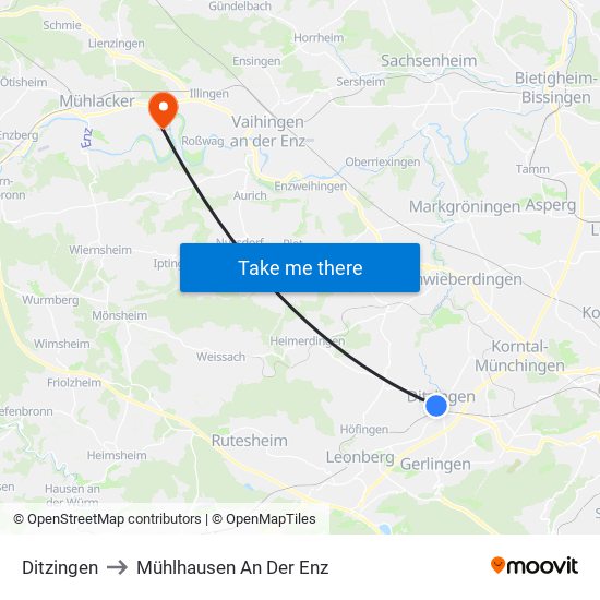 Ditzingen to Mühlhausen An Der Enz map