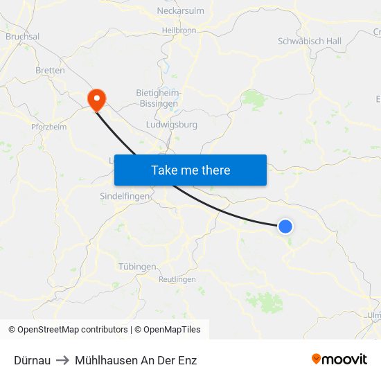 Dürnau to Mühlhausen An Der Enz map