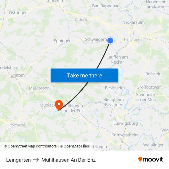 Leingarten to Mühlhausen An Der Enz map