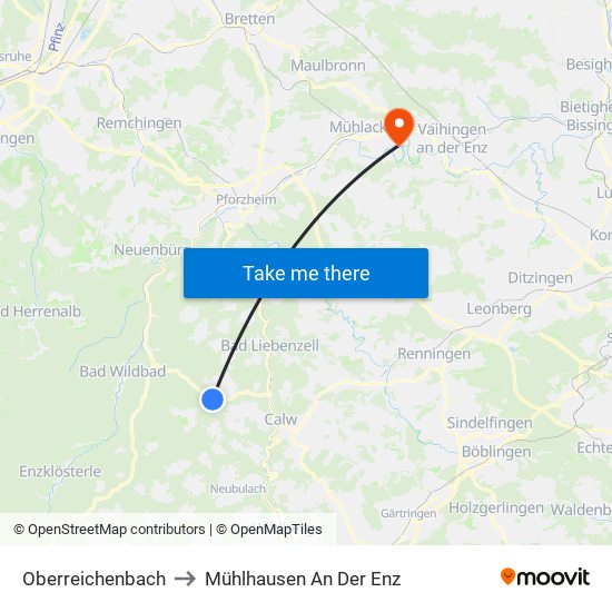 Oberreichenbach to Mühlhausen An Der Enz map