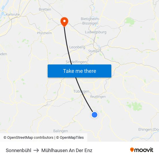 Sonnenbühl to Mühlhausen An Der Enz map