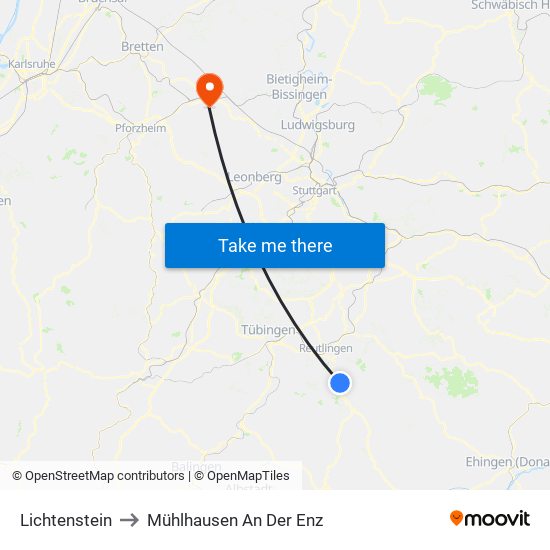 Lichtenstein to Mühlhausen An Der Enz map