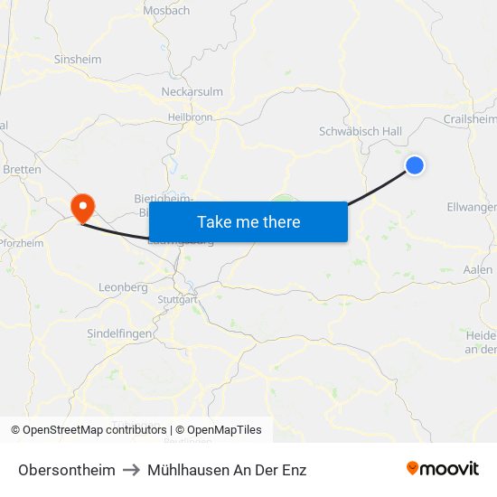 Obersontheim to Mühlhausen An Der Enz map