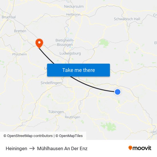 Heiningen to Mühlhausen An Der Enz map