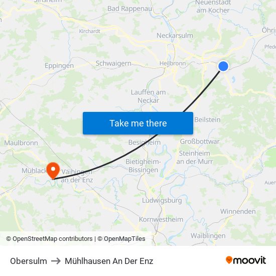 Obersulm to Mühlhausen An Der Enz map