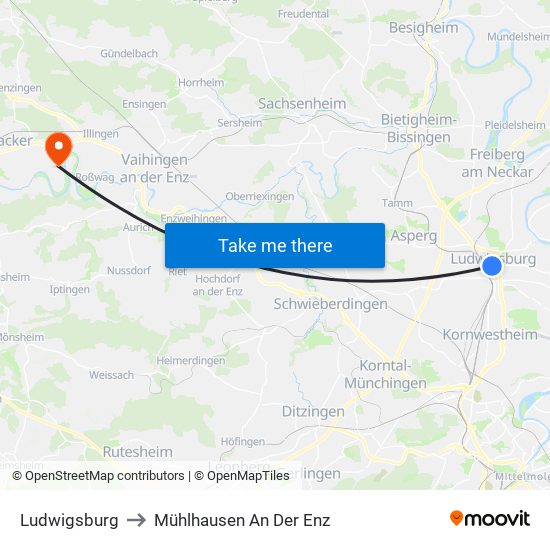 Ludwigsburg to Mühlhausen An Der Enz map