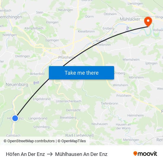 Höfen An Der Enz to Mühlhausen An Der Enz map