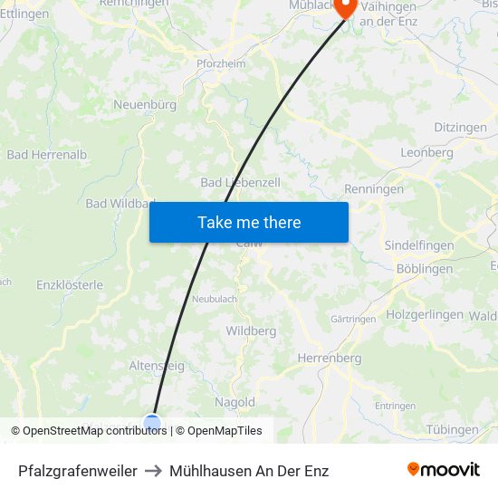 Pfalzgrafenweiler to Mühlhausen An Der Enz map