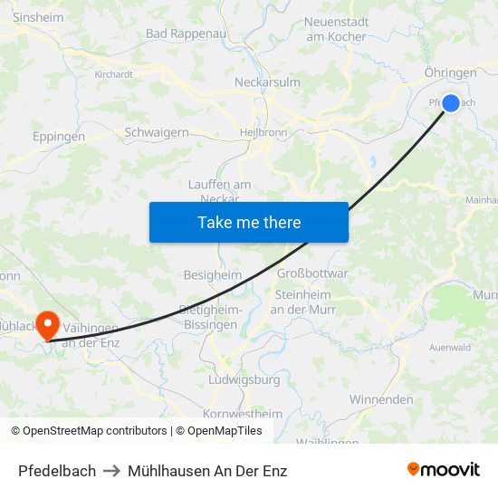 Pfedelbach to Mühlhausen An Der Enz map