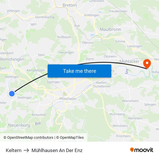 Keltern to Mühlhausen An Der Enz map