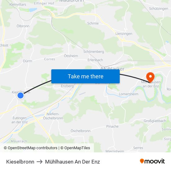 Kieselbronn to Mühlhausen An Der Enz map