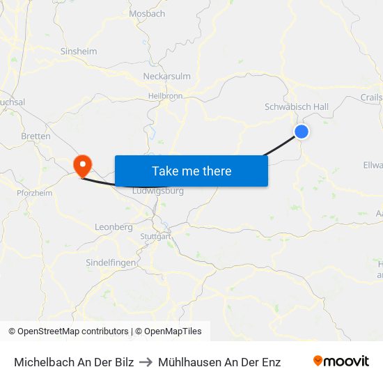 Michelbach An Der Bilz to Mühlhausen An Der Enz map