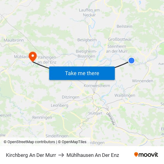 Kirchberg An Der Murr to Mühlhausen An Der Enz map